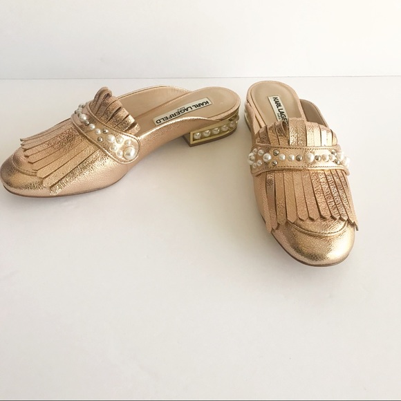 Karl Lagerfeld Becky Faux Pearl Embellished Slides - Picture 2 of 5